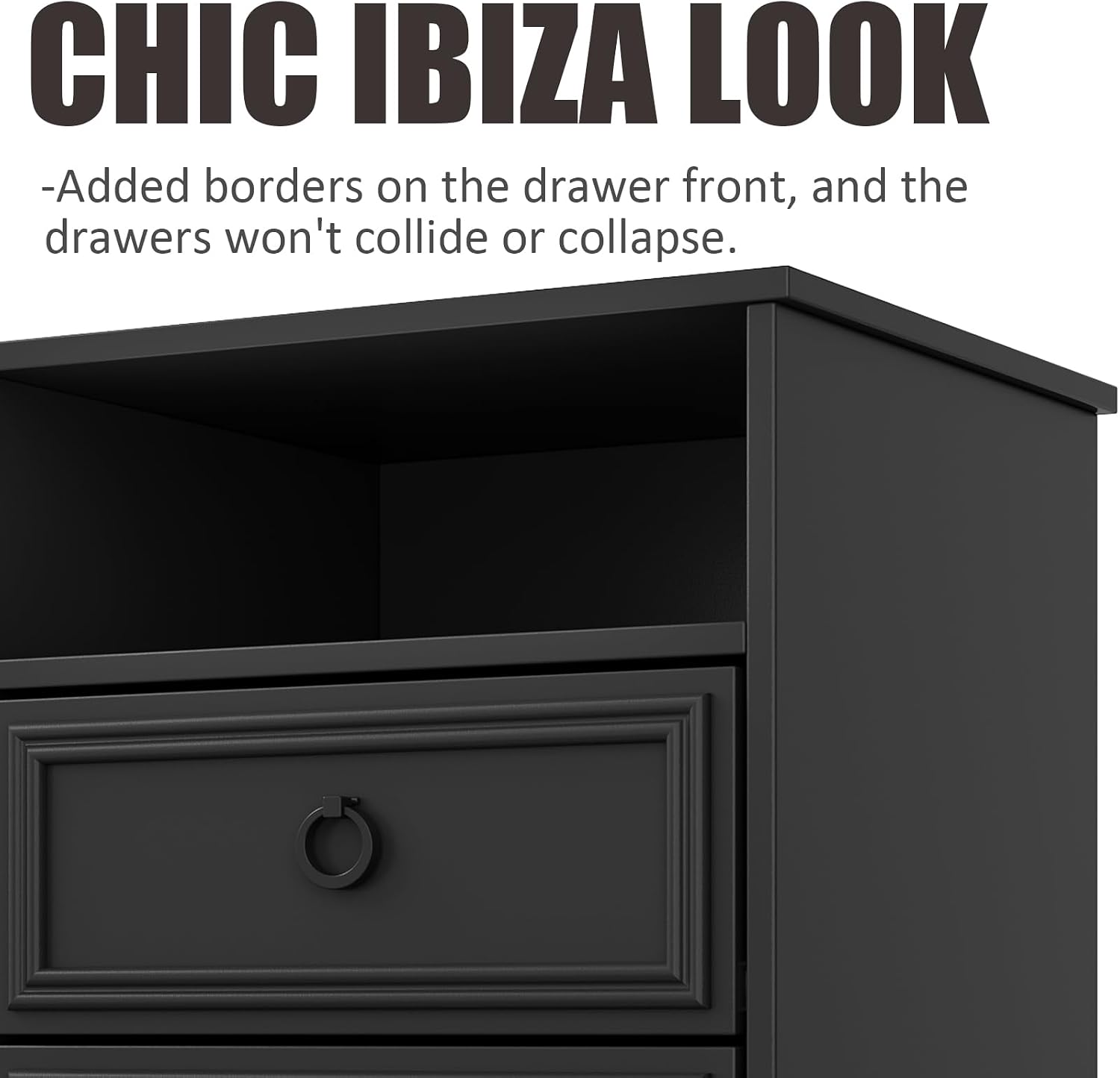 HolliWill Set of 2 Large Night Stand with Drawers, 17.7' W Nightstand with 2 Drawers, Accent Bed Side Table and End Table with Large Open Storage for Bedroom, Living Room,Black