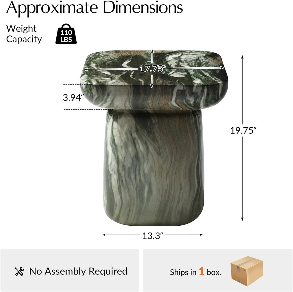 HULALA HOME Modern Concrete Side Table, Marble Stone End Table, Elegant Minimalist Pedestal Accent Table, Small Round Nightstand for Bedside & Sofa Side, Fully Assembled, Green