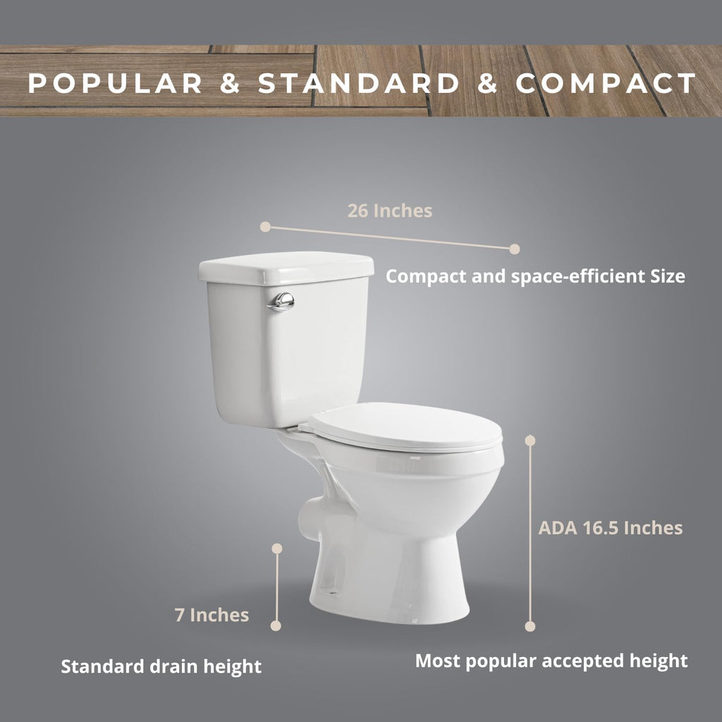 Rear Outlet Toilet with Tank: Powerful Flush & Space-Saving Design with Rear Discharge - Includes Extra Extension Pipe for Easy Installation