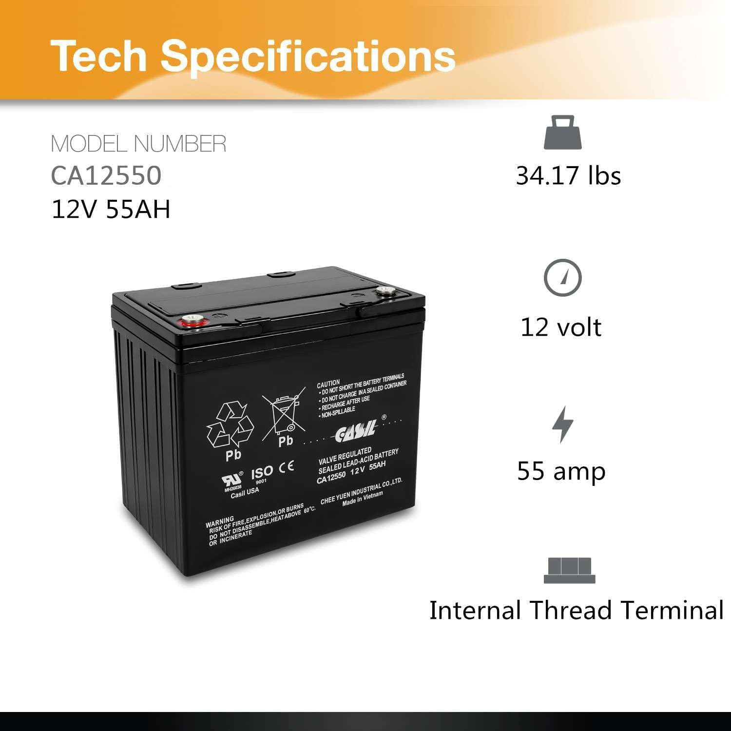 Casil 12V 55Ah SLA Battery – Group 22NF Deep Cycle – Compatible with Quantum Q6000, Jazzy 600 ES, Pride Maxima, and More – 2-Pack
