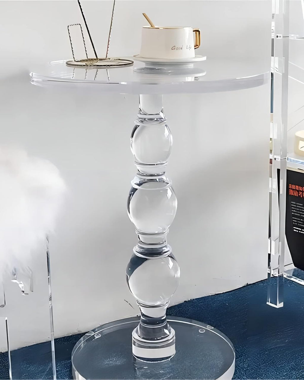 Acrylic End Table Set of 2, 16' x16' x 23' Modern Pedestal Acrylic Side Table, Clear Round Martini Table for Living Room Bedroom Small Spaces