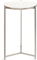 Kate and Laurel Aguilar Modern Round Side Table, 15 x 15 x 24, White and Silver, Genuine Marble Nightstand for Small Spaces and Living Room Decor