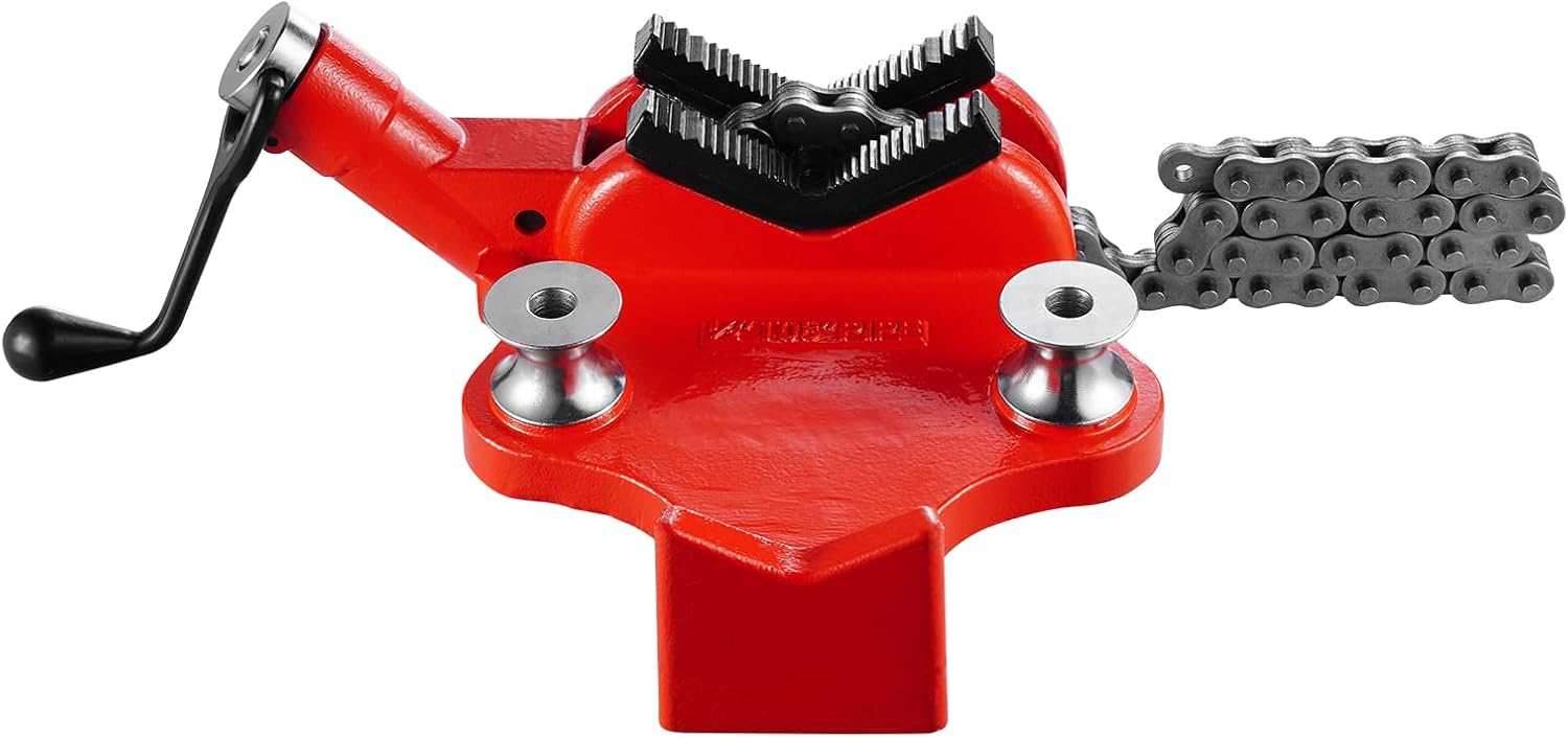 VEVOR Heavy-Duty Pipe Chain Vise, 1/2' - 8' Pipe Capacity, 34.6' Rugged Chain & Cast Iron Base, Industrial-Grade Pipe Clamping for Plumbing, Automotive Repairs, Metalworking