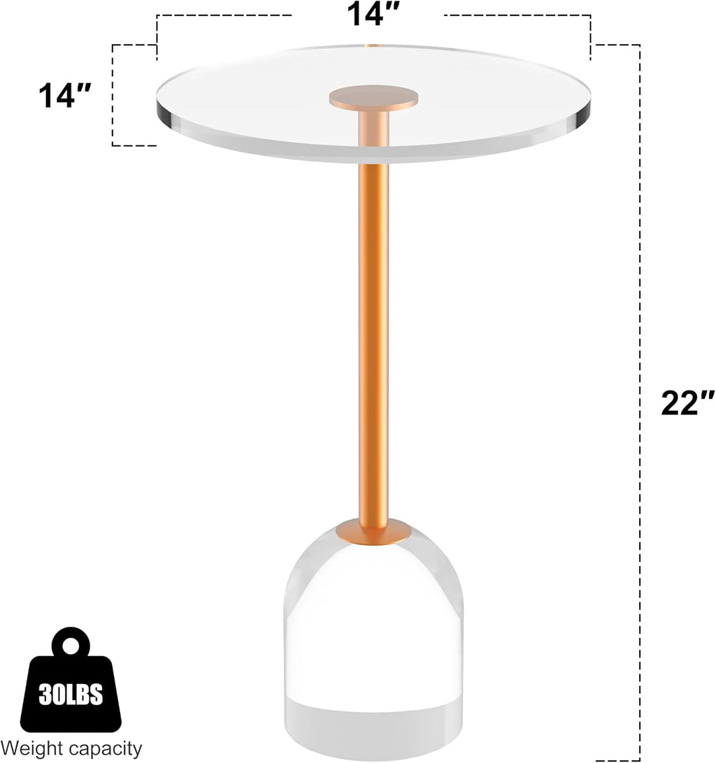 Acrylic End Table, Round Modern Side Table, Clear Table with Metal Support Base for Office Living Room, Bedroom, Easy Assembly, 14' D * 14' W * 22' H