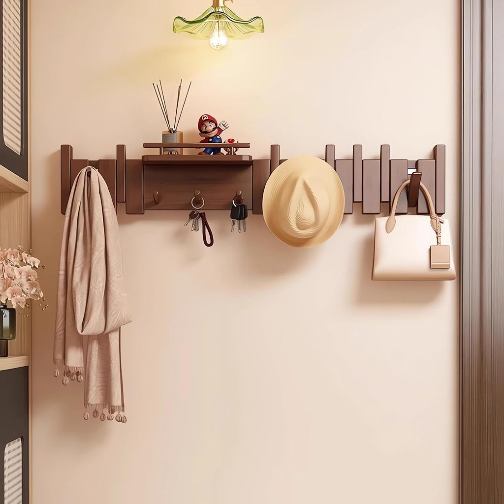 Wall Mounted Piano Key Hanger | Flip Style Hook | Entrance Wall Art Hook, Made of Oak Wood (3 Times Painted, 4 Times Polished) (Fence Beech, 12Hooks)