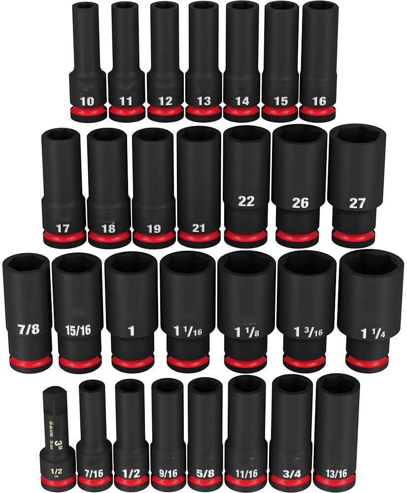 Socket Set For Milwaukee 49-66-7016 1/2'' Impact Duty SAE/Metric Socket Set (Size:14.2 x 2.7 x 16.3 in) - 29PC
