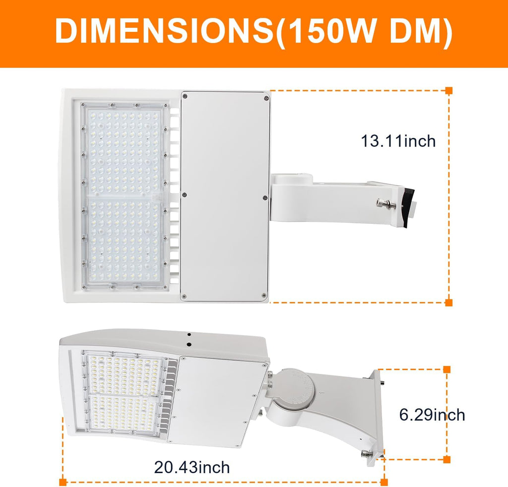 480V 150W White LED Parking Lot Light, 21000LM LED Shoebox Area Light [500W MH/HPS Equiv.], 5000K Dimmable Outdoor Street Lighting with Surge Protection Built-in, IP65 AC100-277V UL Listed