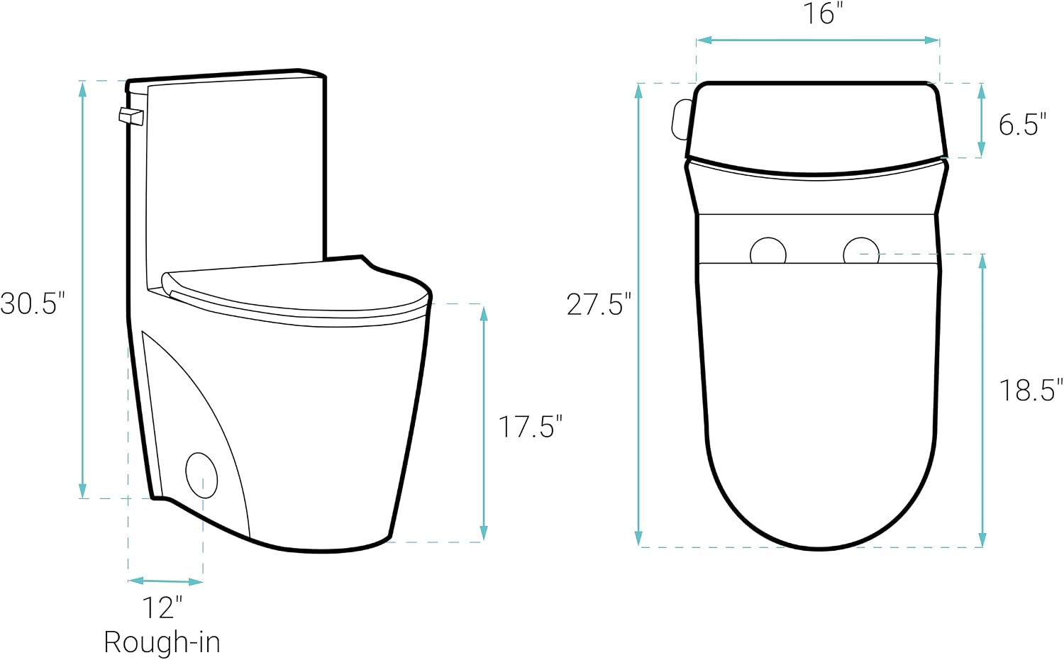St. Tropez One Piece Elongated Toilet Side Flush 1.28 gpf with Black Hardware