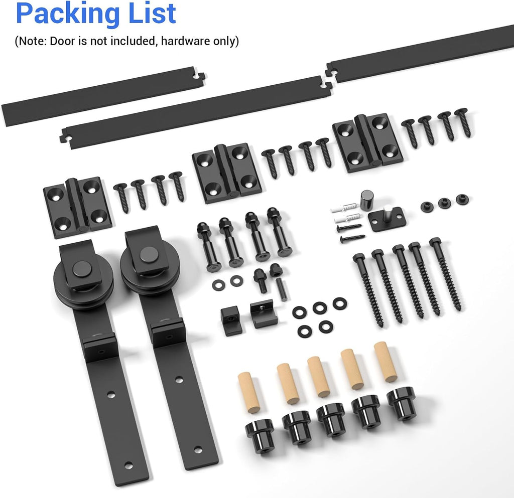 CCJH 72' Bi-Folding Sliding Barn Door Hardware Kit for 2 Doors,Slide Smoothly Quietly,Black Track J Shape Roller,No Door