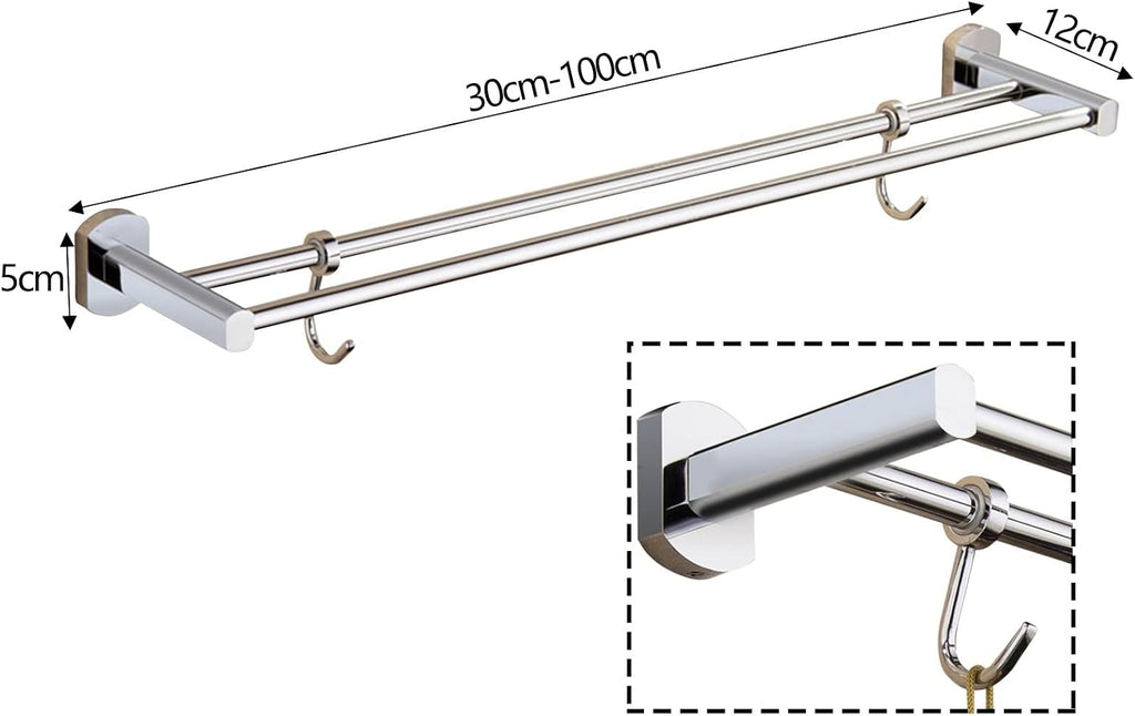 Towel Rail for Bathroom, 2-Tier Bath Towel Rack All Copper Towel Rail with Hooks Wall Mounted Towel Holder Towel Bar Rail for Kitchen Bathroom(Chrome,30cm-100cm)(SZ:70cm) (Color : Multi Colored, Siz
