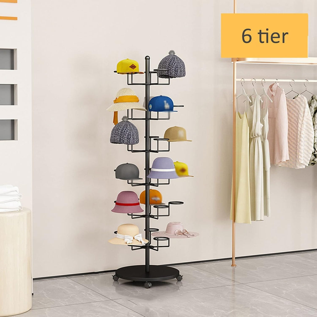 Hat Display Stand Large Capacity Hat Storage Organizers for Women, 6 Tiers Standing Hat Display Rack for Baseball Caps, Commercial and Home Use