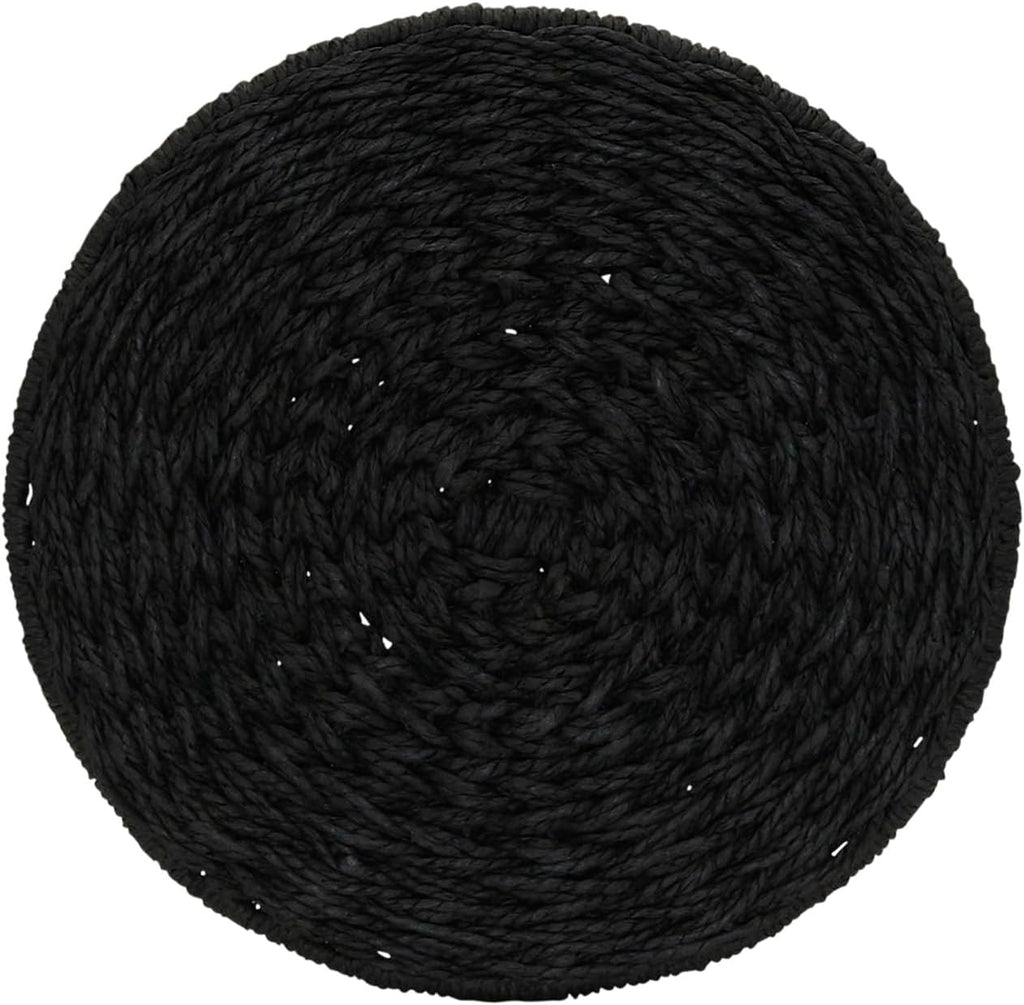 Household Essentials Handwoven Paper Rope Barrel Wicker Storage Basket Side Table, Black