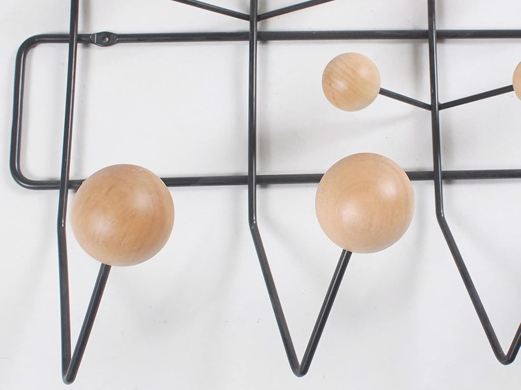 SHISEDECO Classic Hang it All Coat Rack, Mid Century Modern Wall Mounted Hooks with Painted Solid Wooden Balls, Decorative Creative Fashion Wood Hanger for Home, Bedroom (Black Frame Natural)