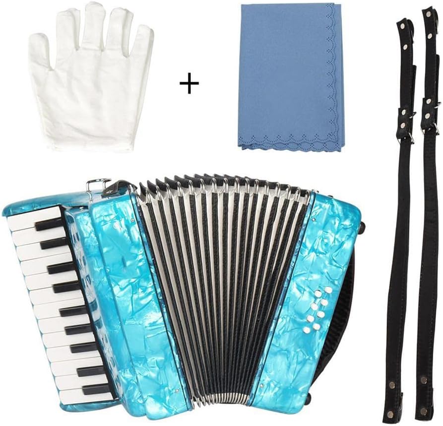 22 Buttons Accordion, 22 Keys 8 Bass Exquisite Celluloid Piano Accordion with Adjustable Straps, Professional Musical Instruments for Adults Beginners (Color : Cyan)