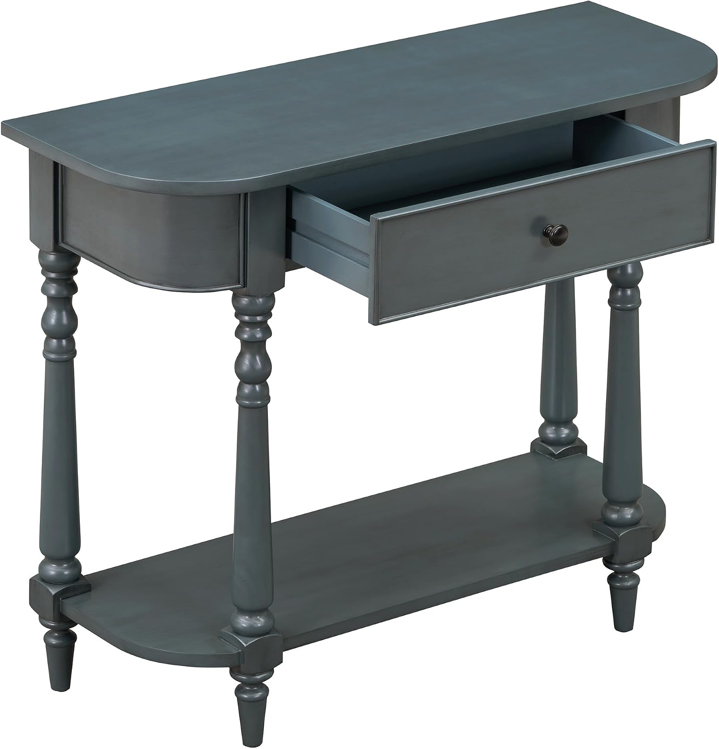 SOFTSEA Farmhouse Curved Console Table with Storage Drawer and Open Shelf, Rustic Curved Entryway Table for Living Room Hallway, 36 inch Conosle Table, Navy