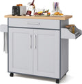 Kitchen Island with Storage, 44' Width Rolling Kitchen Cart on Wheels with Drawer, Adjustable Shelf, Spice Rack and Towel Bar, Wooden Island Table for Dining Room, Living Room (Grey)