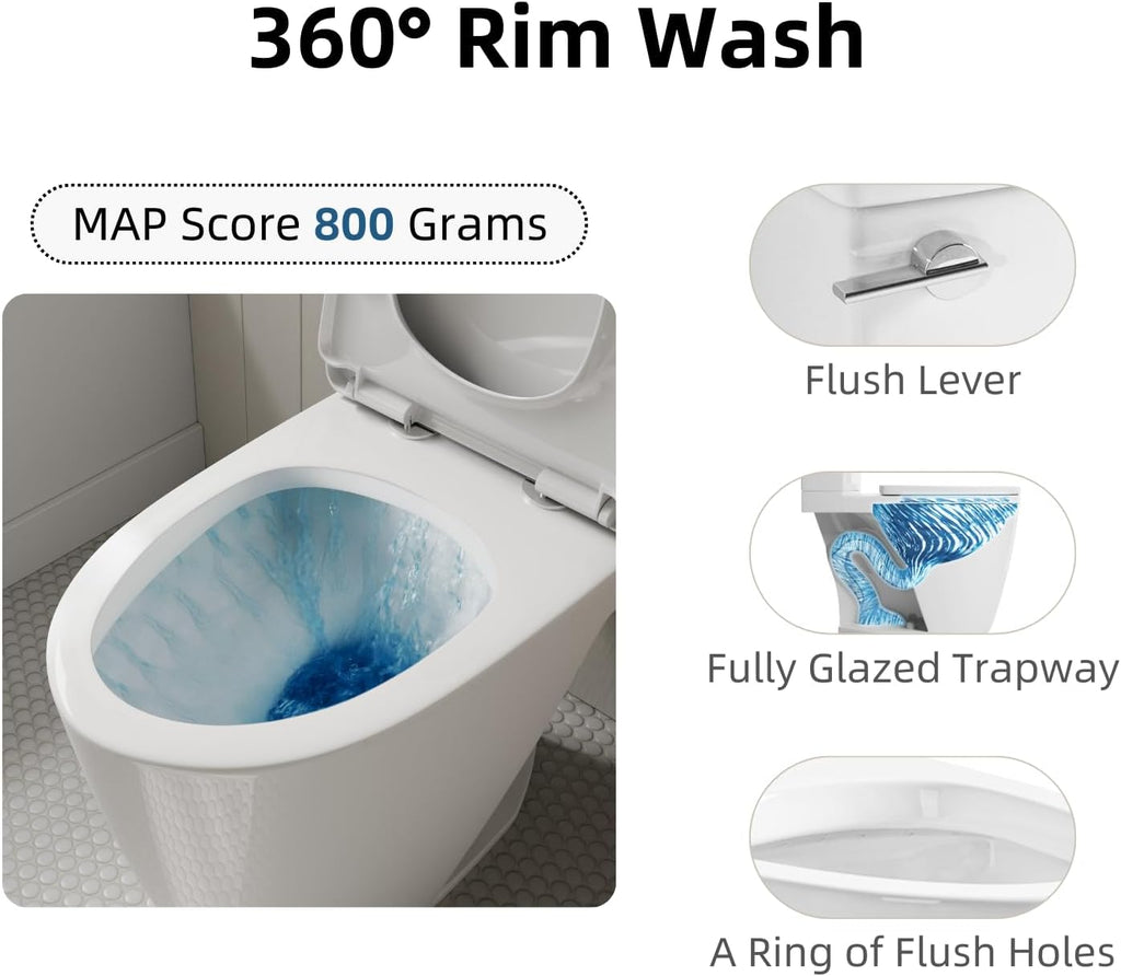 17.5' ADA Comfort Height Two Piece Toilet For Bathroom, Los Flexi Chair Height Toilet, 1.28 GPF Single Flush, Elongated Bowl, Soft-Close Seat, 12' Rough-In, Half Skirted Design & Easy Installation