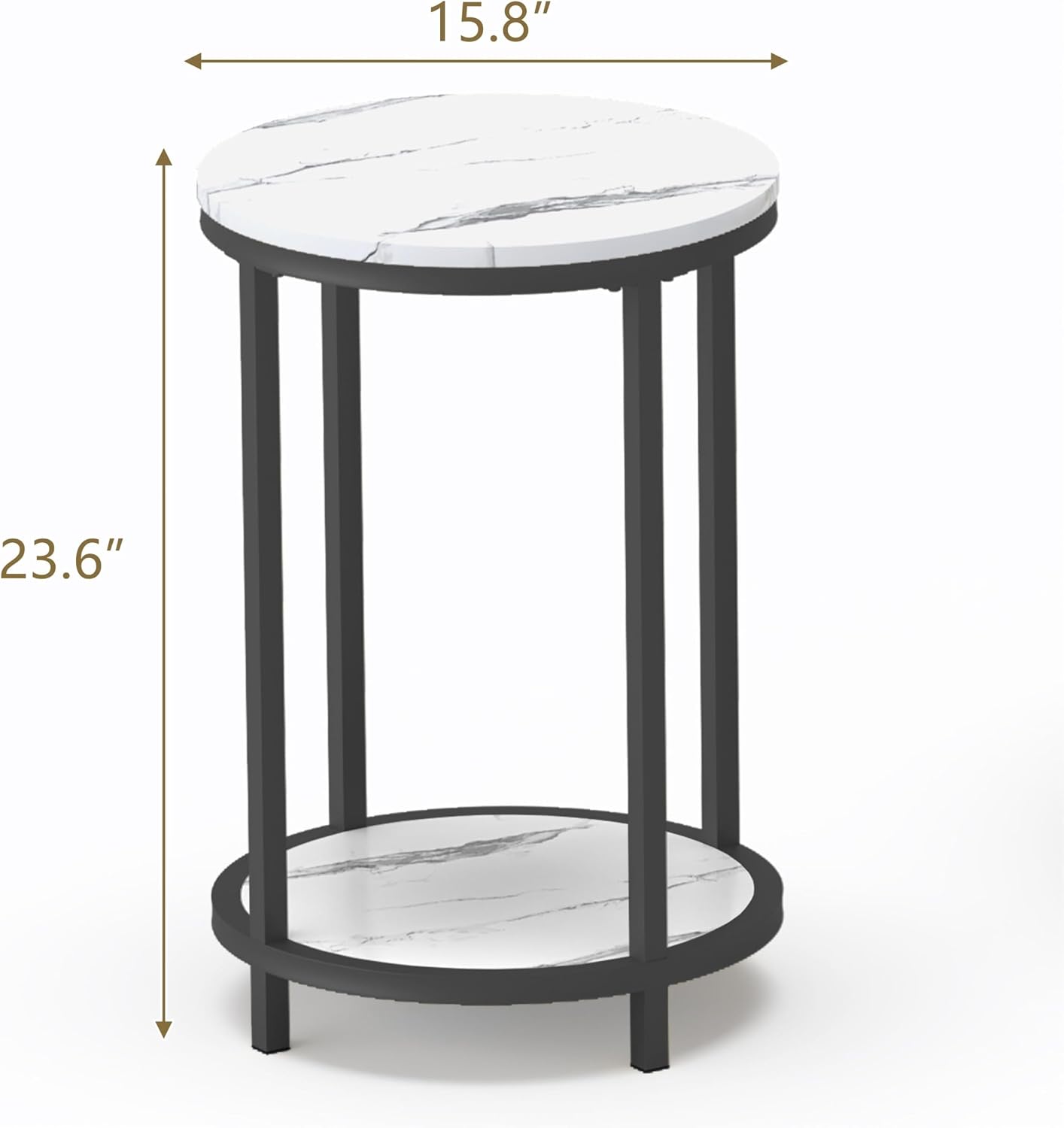 WiberWi Round Side Table Set of 2, Modern Nightstand End Table with Metal Frame &Faux Marble Top, Accent Bedside Table for Living Room Bedroom Small Spaces with Storage Open Shelf,White