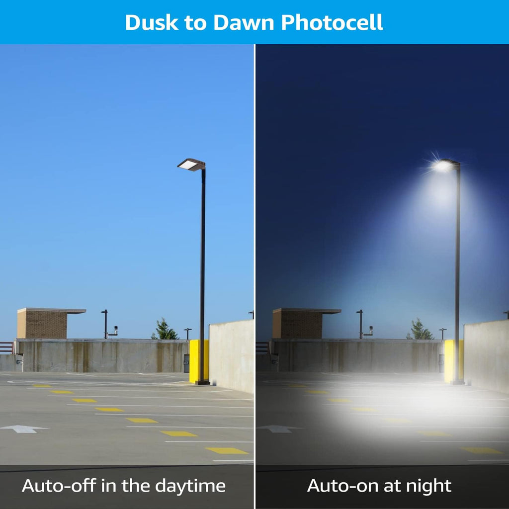 LEONLITE 150W LED Parking Lot Light, Adjustable Arm Mount, 20,250lm UL & DLC Listed, 1-10V Dimmable, Shoebox Pole Light with Photocell, 100-277V, Commercial Street Lighting, IP65, 5000K Daylight
