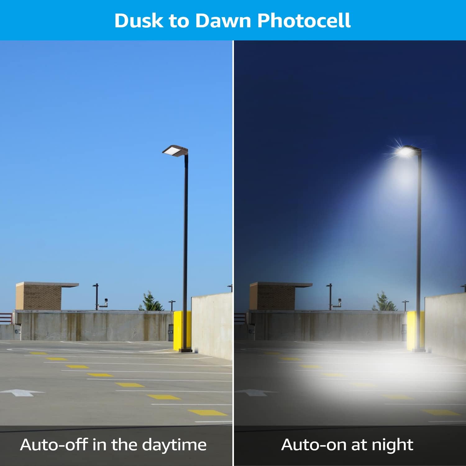 LEONLITE 150W LED Parking Lot Light, Adjustable Arm Mount, 20,250lm UL & DLC Listed, 1-10V Dimmable, Shoebox Pole Light with Photocell, 100-277V, Commercial Street Lighting, IP65, 5000K Daylight