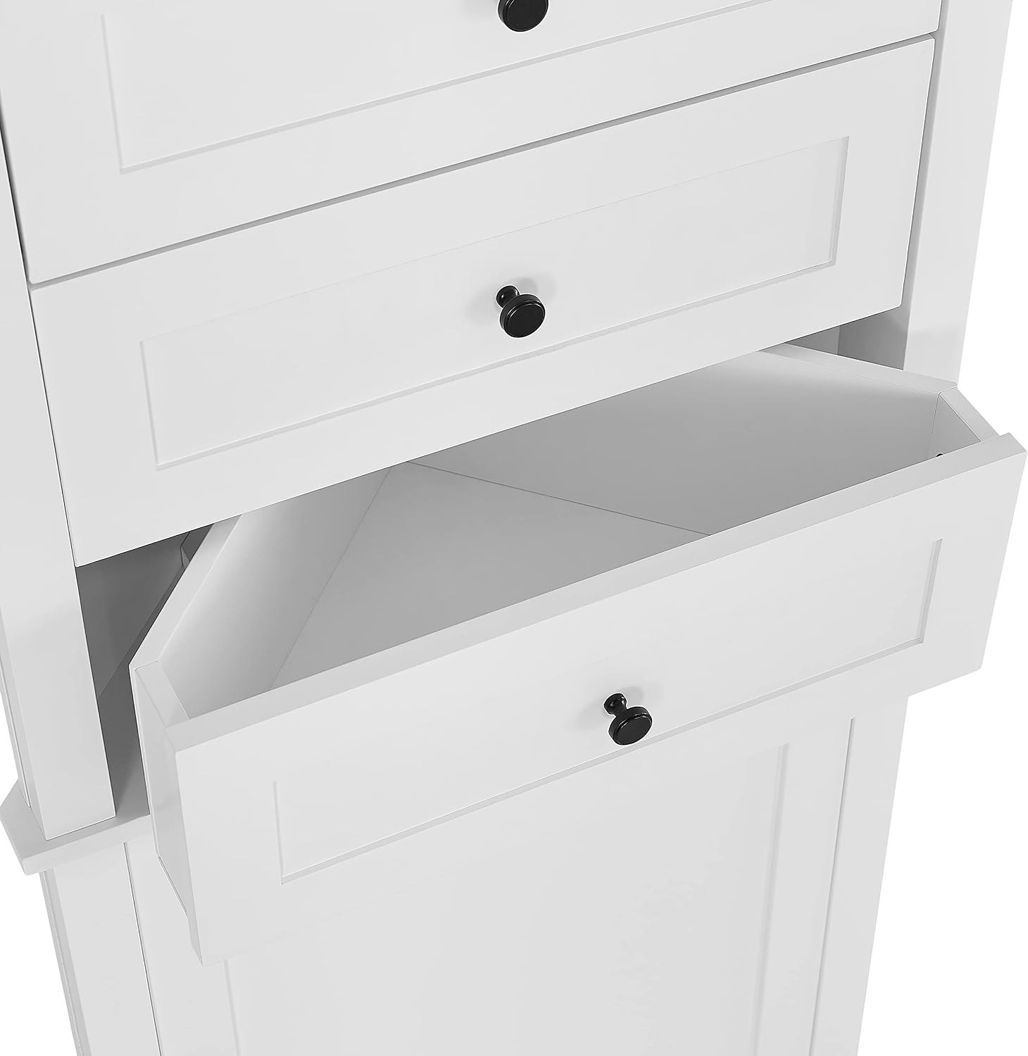 Corner Storage Cabinet with Adjustable Shelves, 68.9 in Tall | MDF, painted finish, adjustable shelves, corner fit, enclosed storage, bathroom, kitchen, 23 W x 13.4 D x 68.9 H in
