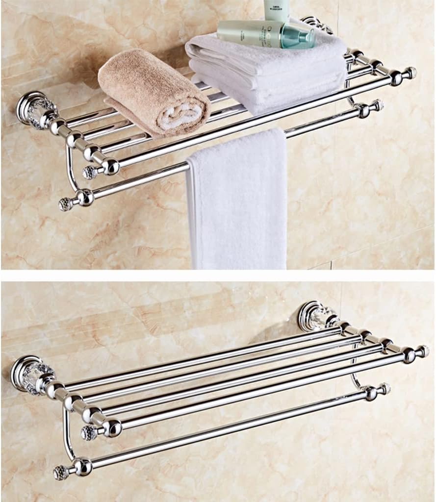 Bath Towel Bars Luxury Towel Rack, Wall Mounted Bathroom Accessories, Crystal Solid Brass Bath Hardware Chrome Towel Holder Towel Holder