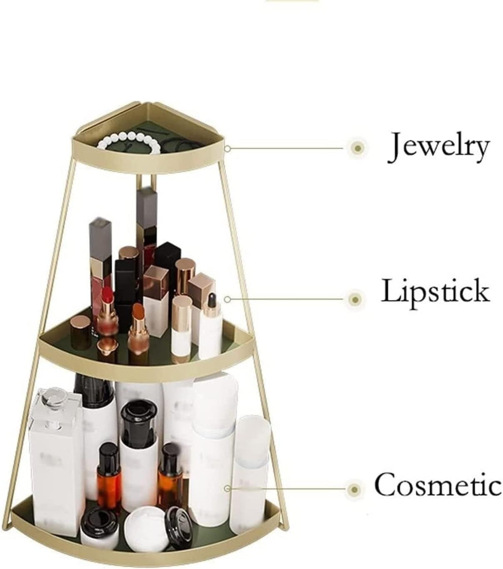 Makeup Organizer Vanity Organizer Corner Cosmetic Iron Shelf Desktop Dressing Table 3 Tier Simple Lipstick Makeup Rack Organizer Make Up Organizers for Vanity(Gold)