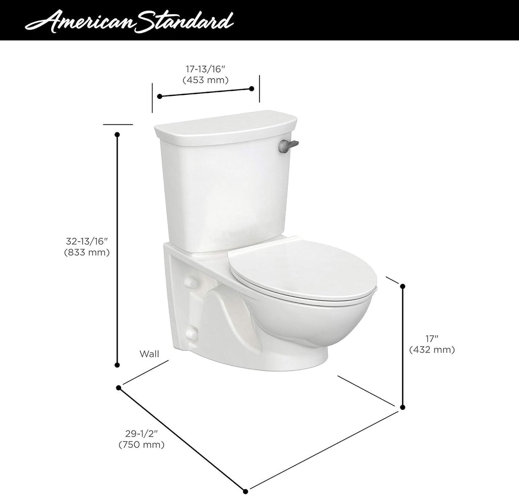 American Standard 2882107.020 Glenwall VorMax Wall-Hung Elongated Toilet with Left Hand Trip Lever, 1.28 gpf, White