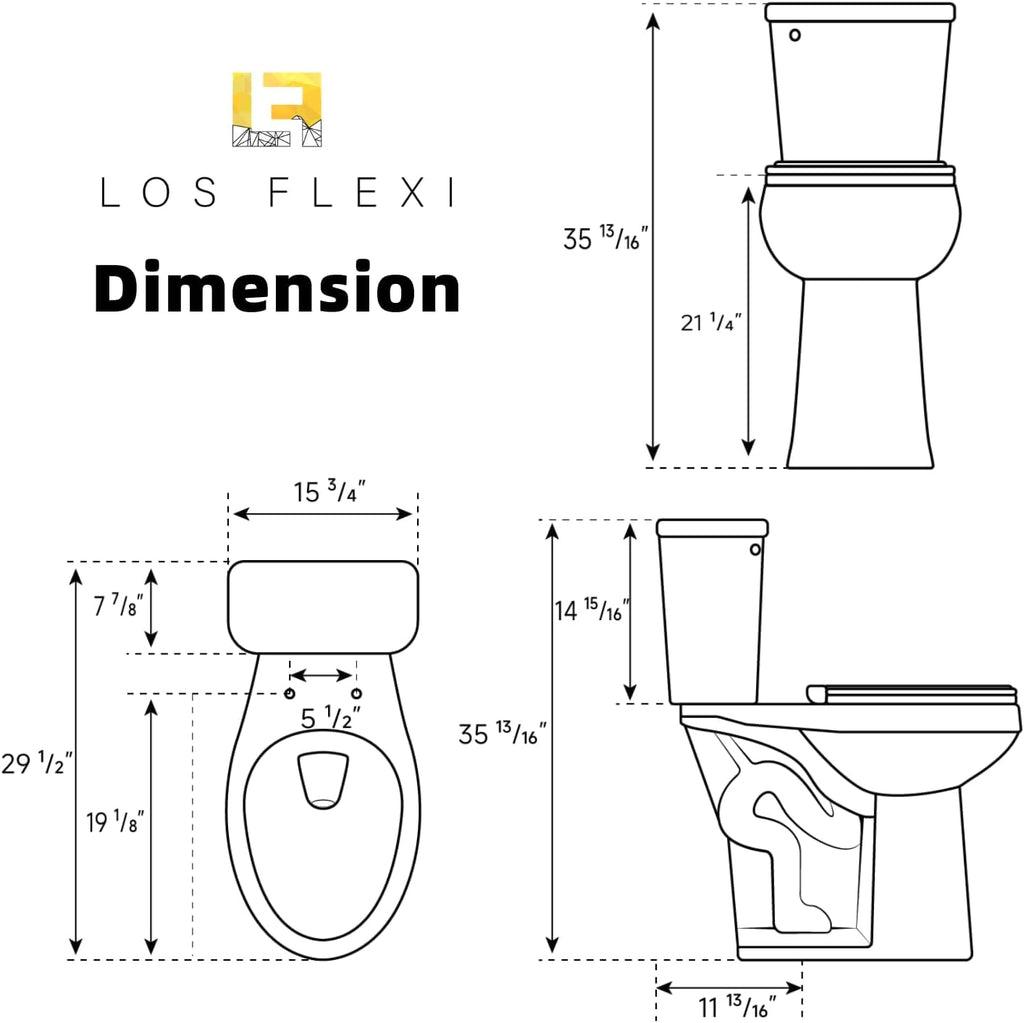 Tall Toilets For Seniors 21 Inch, Los Flexi Comfort & High Toilet, Elongated Bowl and Soft-Close Seat, 1.28 GPF Extra Tall Handicap Toilet with Efficient Siphonic Flush & 12' Rough-In