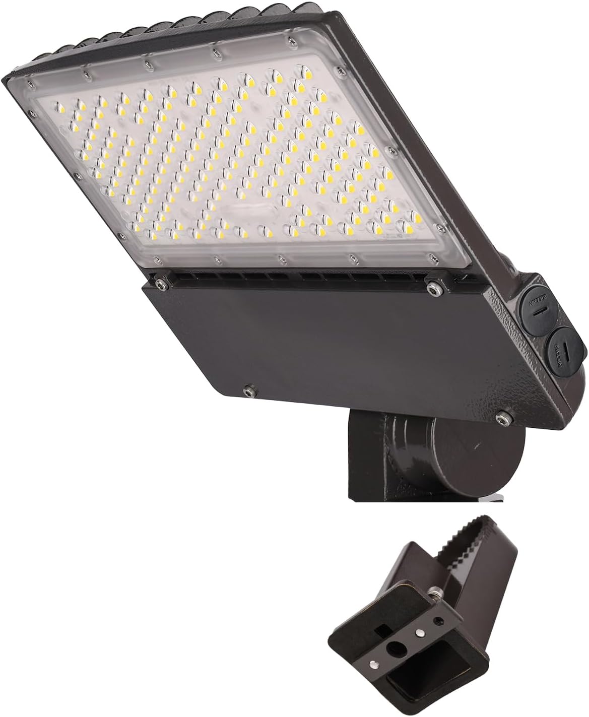 100W 120W 150W Power Switchable LED Parking Lot Light 3000K 4000K 5000K CCT Selectable Outdoor Commercial Street Area Lighting Fixtures Type 3 Bronze 100-277V (DM Bracket for Square Pole)