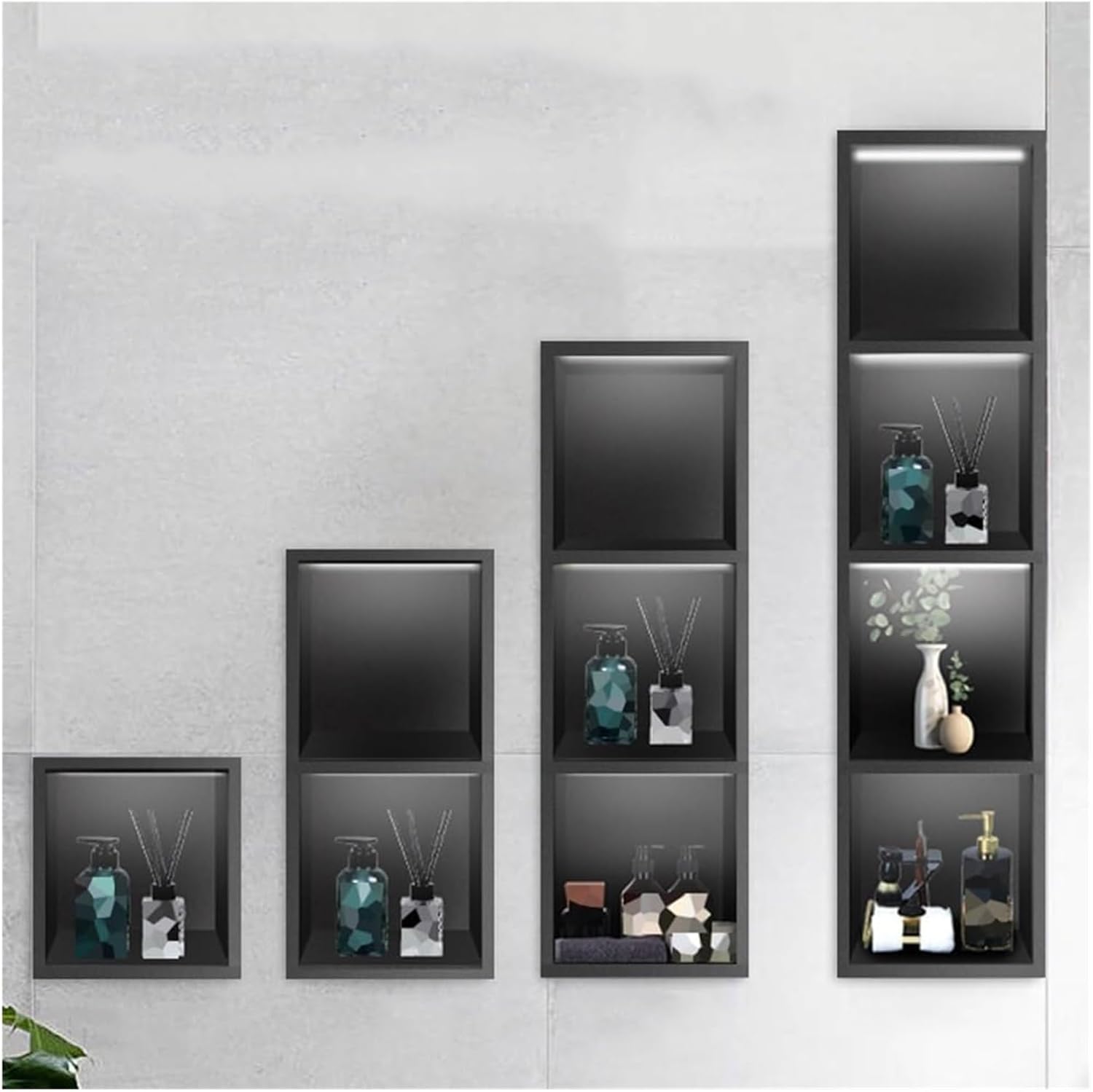 Stainless Steel Shower Nich, Insert Bathroom Storage Organizer Shelf, Recessed One Piece Multi-Level Niche for Living Room Bedroom,Gray,28x70x12.5cm