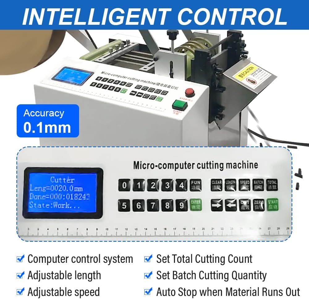 US In Stock 110V Fully Automatic Heat-Shrink Tube Micro-Computer Cutting Machine 300W Electric Tube Cable Pipe Cutter with Micro Computer Control, Cutting Accuracy 0.1Mm, Sleeve Rubber/Plastic Tube
