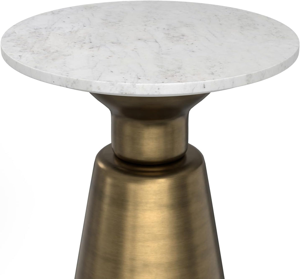 SIMPLIHOME Leyla Metal Side Table - 16 inch Wide Solid Metal Round Accent Table in Antique Brass, Modern Contemporary End Table for Living Room, Bedroom, or Office with Compact Design