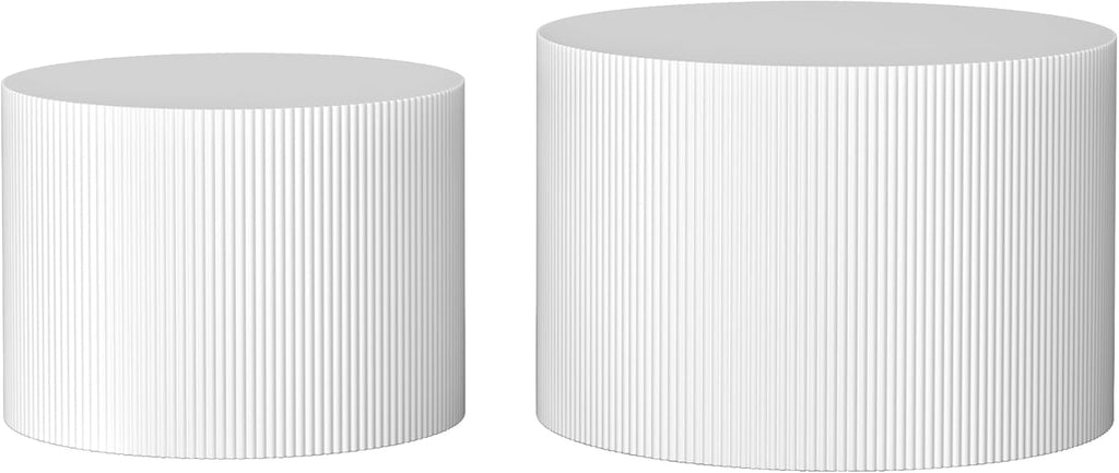 Otterease Round Coffee Table Set of 2, Modern Wooden White Nesting Tables for Living Room, No Assembly Required Circle Side Tables Set Accent End Table for Bedroom, Balcony