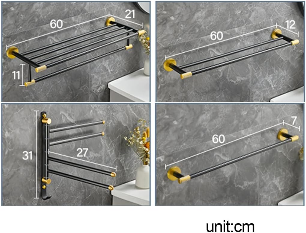 Towel Rail for Bathroom Bathroom Light Hand Towel Holder All Copper Towel Rail Bathroom All Copper Black and Gold Towel Bar/Towel Rack/a (Color : Towel Rack, Size : A)