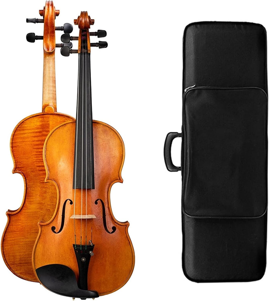 TSTS Beautiful Full Size Violin Fiddle Two Piece Back Flamed Wood Handmade Fiddle Musical Instrument Adults Violins