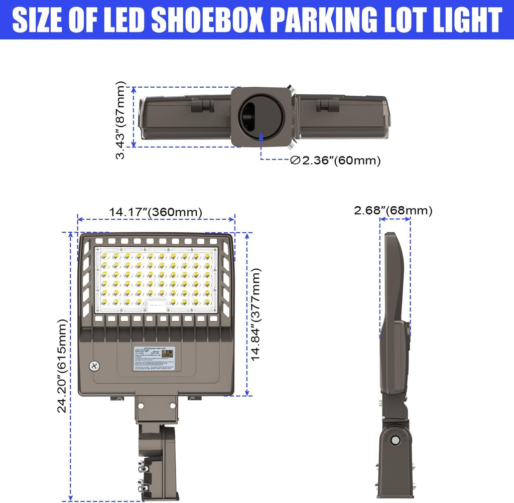 150w High Lumen Efficiency LED Shoebox Area Light Parking Lot Lighting Street Lamp Stadium Flood Fxiture Type III 5000k Lighting Facts