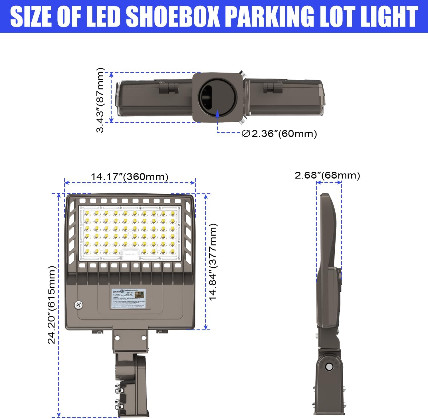 150w High Voltage 347v 480v LED Shoebox Area Light Parking Lot Lighting Street Lamp Stadium Light Flood Light Type III Distribution 5000k Daylight UL Lighting Facts (150w 347/480v, Slip Fitter)