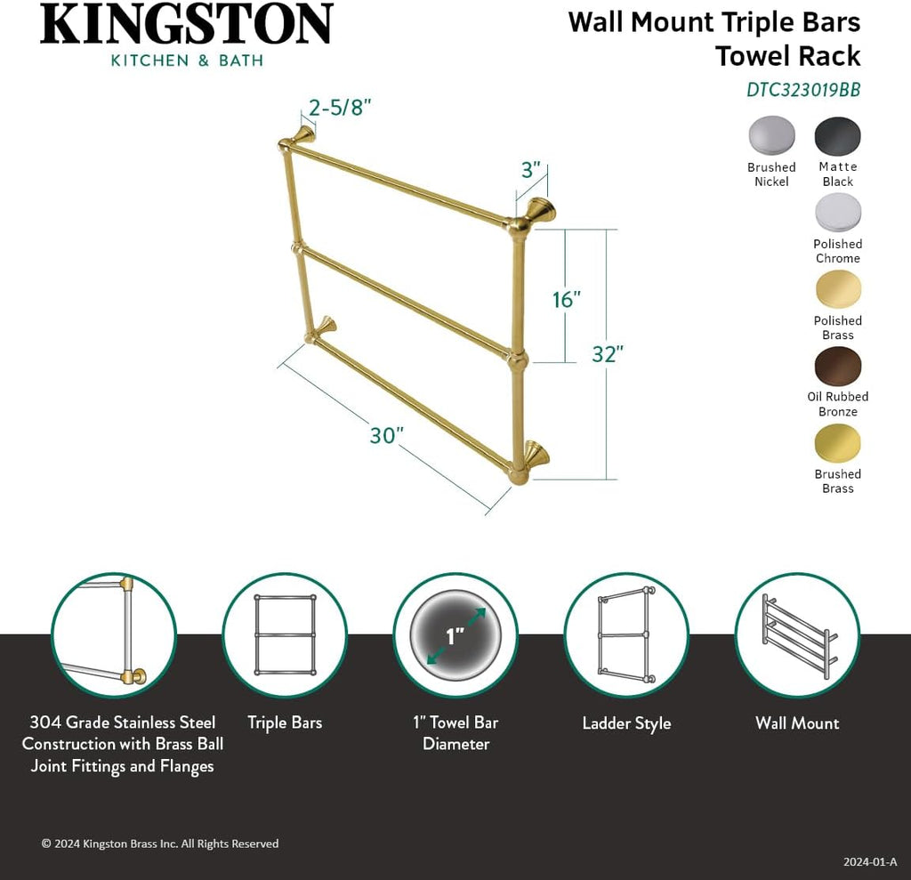 Kingston Brass DTC323019SN Maximilien Wall Mount Towel-Rack, Brushed Nickel