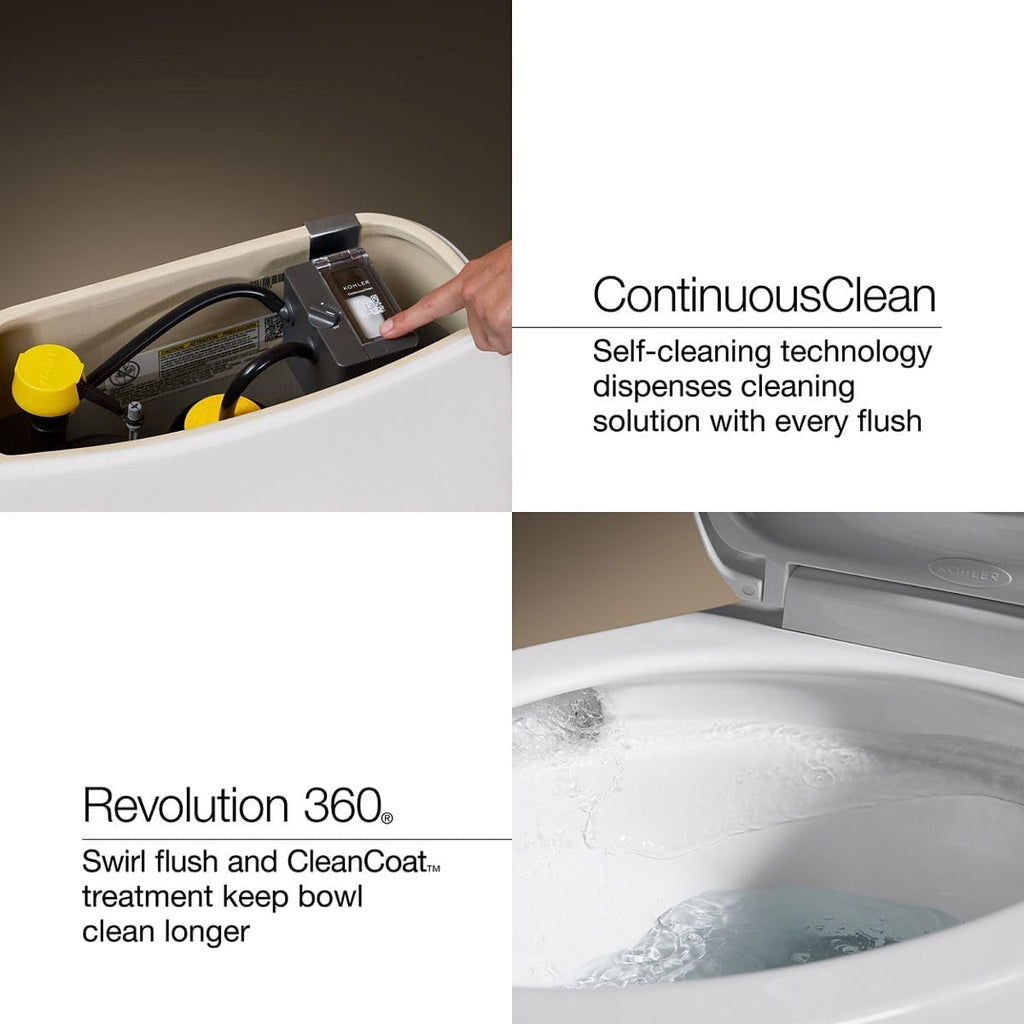 KOHLER Toilet, Round, Cimarron, ContinuousClean Technology, Revolution 360 Flushing, 1.28 gpf, White,Seat NOT included, K-31644-0