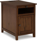 Signature Design by Ashley Treytown Casual Compact Chairside End Table with a Storage Cabinet, Open Cubby Shelf, Pull-Out Tray & USB Charging Ports, Brown