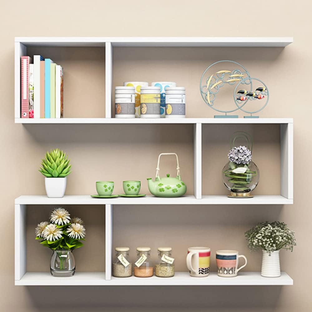 LITFAD Floating Shelf for Wall Storage, Decor Bookcase Engineered Wood Book Shelf Wall Shelf for Study Room Office Living Room Bedroom - White 39.4' L x 5.9' W x 29.5' H