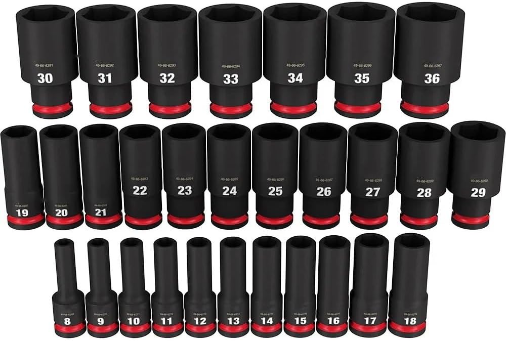 29PC 49-66-7015 for Milwaukee 1/2' Dr Metric Deep 6 Point Socket Set