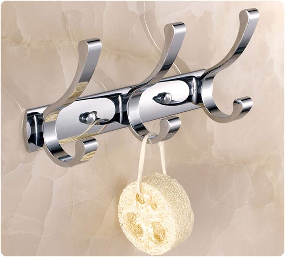Heavy Duty Chrome Coat Rack Wall Mounted6 Hook Towel & Hat Hanger for Entryway Foyer BathroomDurable Metal Coat Hooks for Robes & Accessories