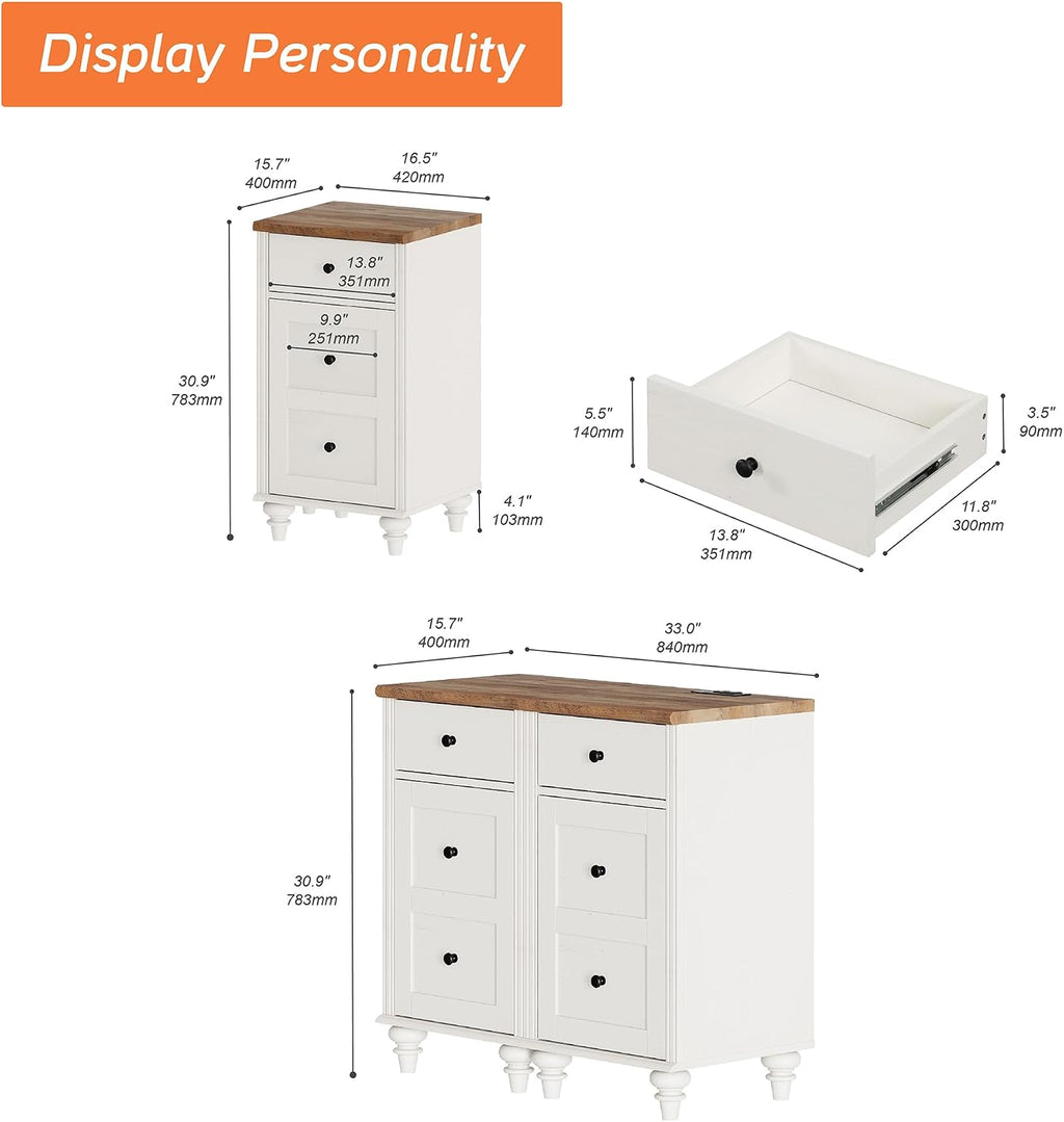 WAMPAT White End Table with Charging Station, Nightstand with Power Outlets & USB Ports, Modern Side Table with Drawer and Storage Cabinet for Bedroom (2PCS)