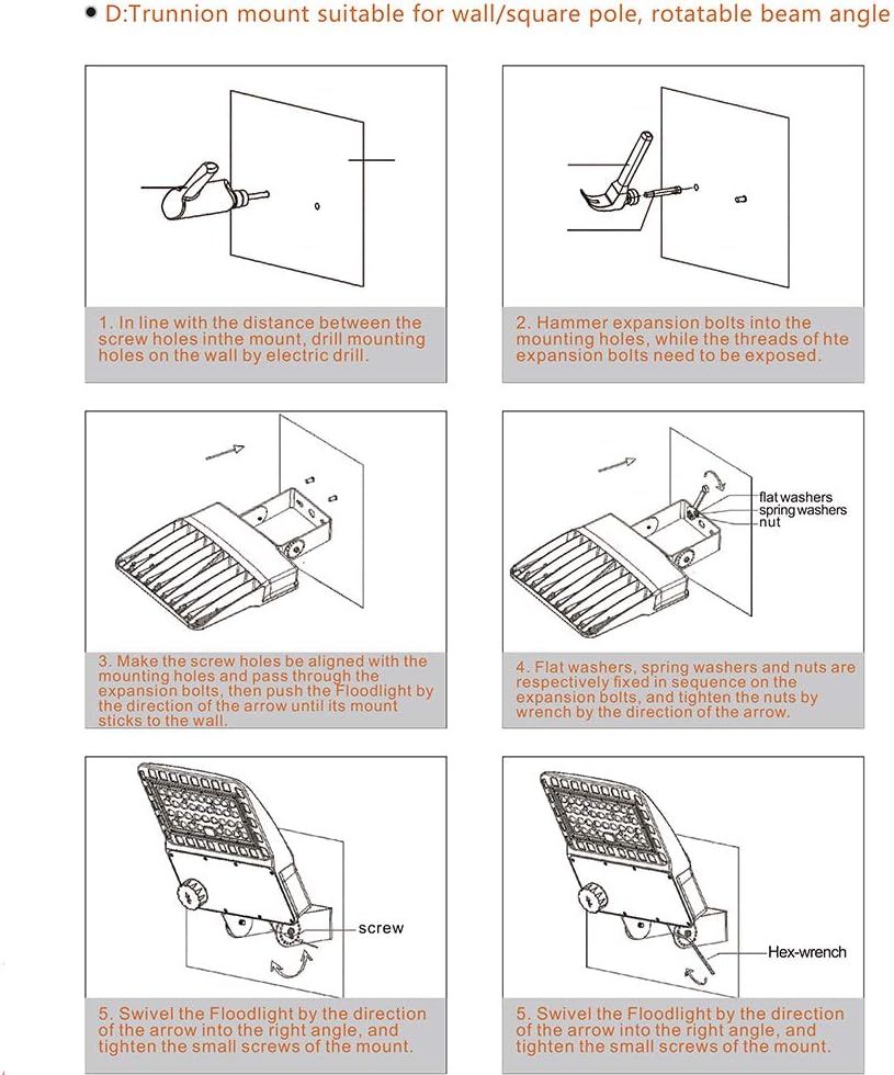 300W High Voltage 480v LED Shoebox Area Light 170lm/W Parking Lot Lighting Street Lamp Stadium Light Flood Light Type III Distribution 5000k Daylight Lighting Facts (300w 347/480v, Yoke Mount)