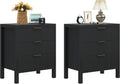 Fluted Nightstands Set of 2, Wooden Farmhouse Night Stands with 6 Drawer Bedside Table - Boho Tall End Table Accent Table for Bedroom, Living Room, （Black 2PCS）