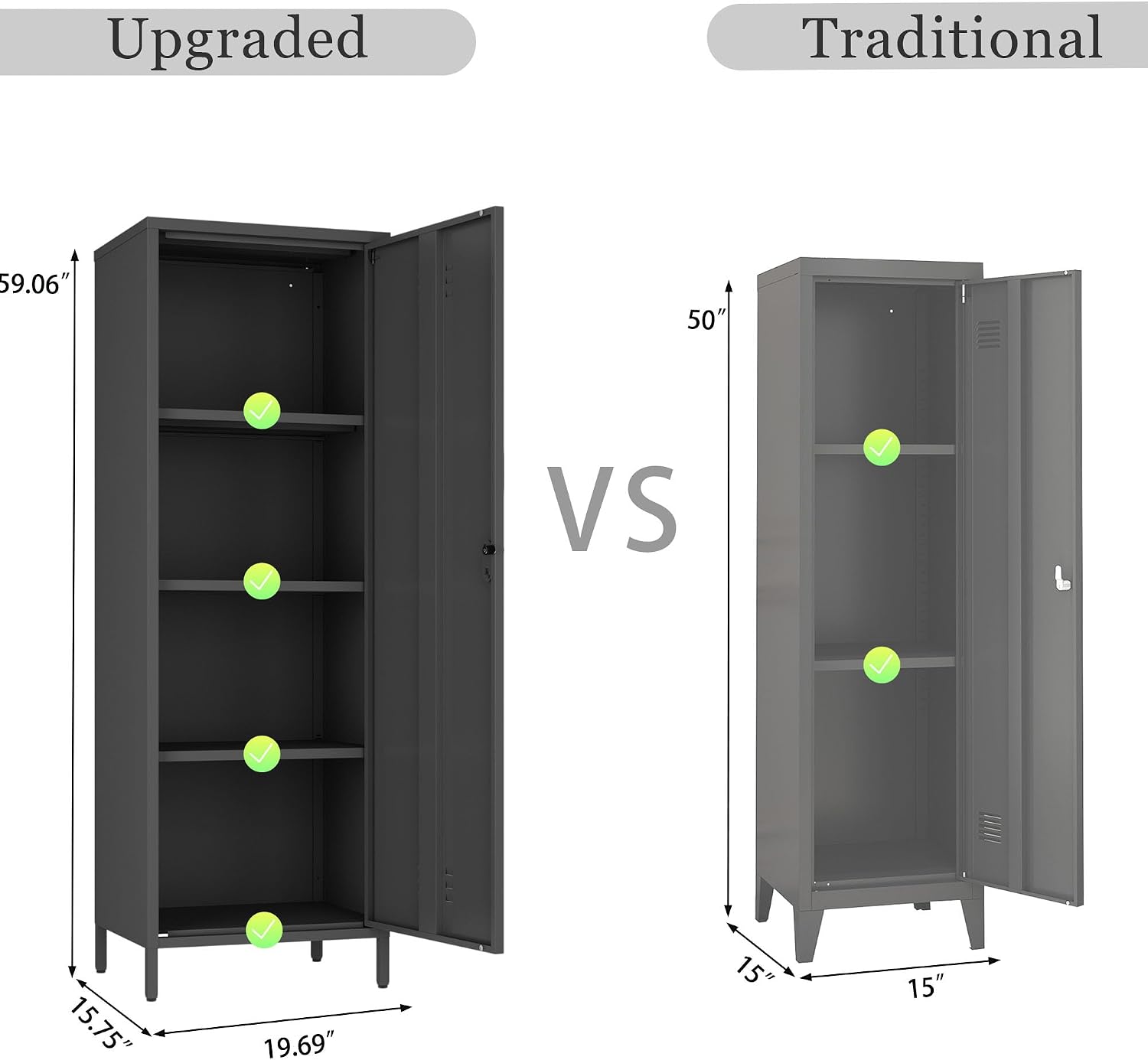 Steehoom Metal Storage Cabinet with Lock, Lockable Metal Single Door Cabinet Steel File Locker with 3 Adjustable Shelves 59.06-inch high for School, Living Room, Home, Office, Pantry (Black, H59.06'')