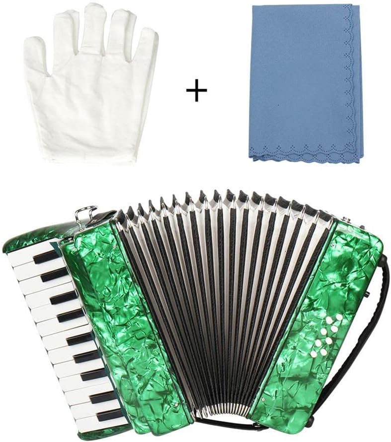 22 Buttons Accordion, 22 Keys 8 Bass Exquisite Celluloid Piano Accordion with Adjustable Straps, Professional Musical Instruments for Adults Beginners (Color : Green)