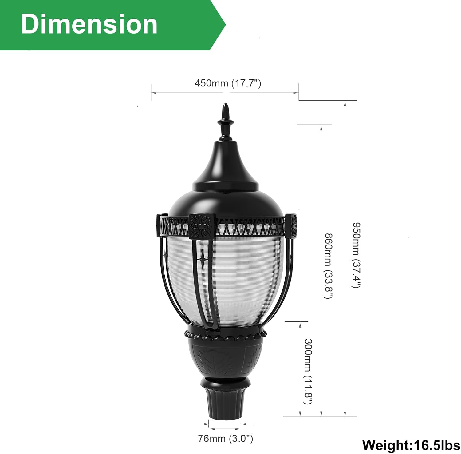 Acorn LED Post Top Light Fixture with Photocell Watt Tunable 100W/80W/60W Color Selectable 3000K/4000K/5000K 120-277V Black Housing Outdoor Area Pole Lighting